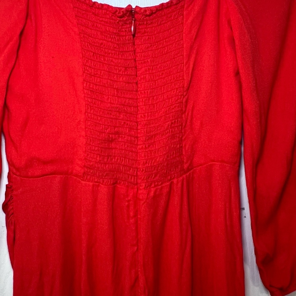 ReformationOrange/Red Long Sleeve Asymmetric Midi Dress Size 2 - Picture 7 of 14